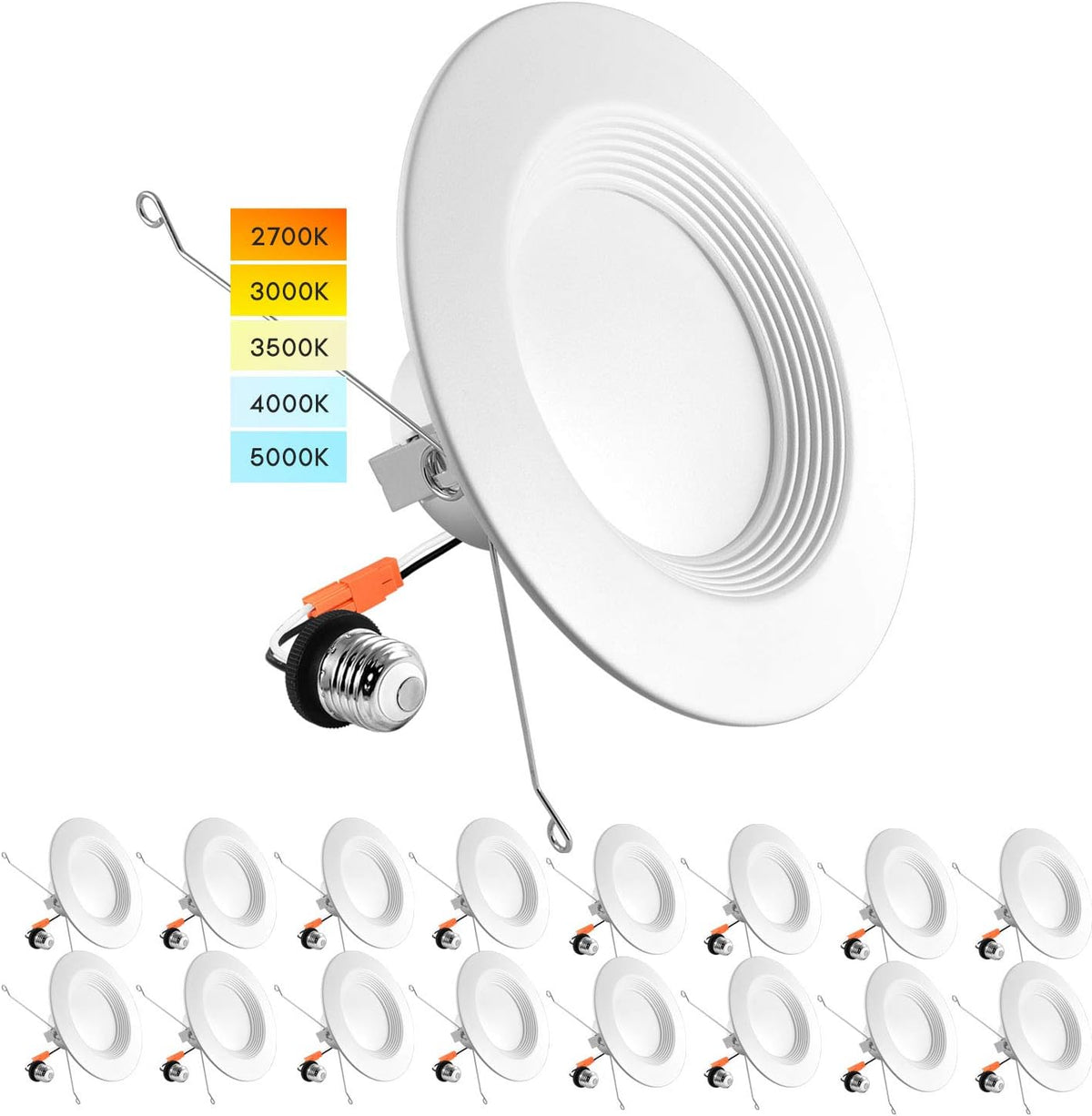 5/6 Inch LED Recessed Retrofit Downlight, 14W, Color Selectable, Dimmable, 1100 Lumens, Wet Rated, 6 Pack A635