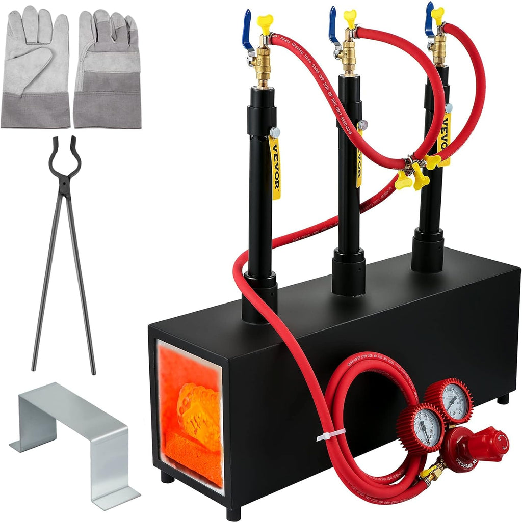 Portable Propane Forge Three Burners Open Structure Square Metal Blacksmithing Forge M375219