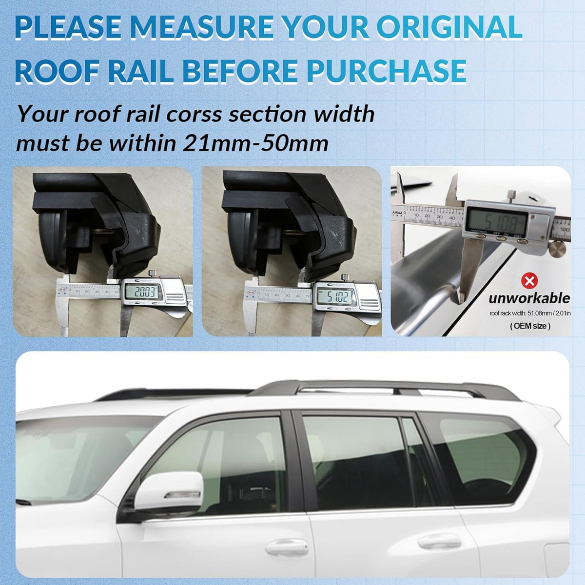 Black Adjustable Aero Aluminum Roof Rack Cross Bars S254