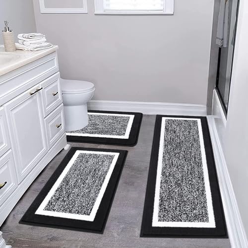 3 Piece Non Slip Plush Shaggy Bath Mat Set, Aqua Blue P6205