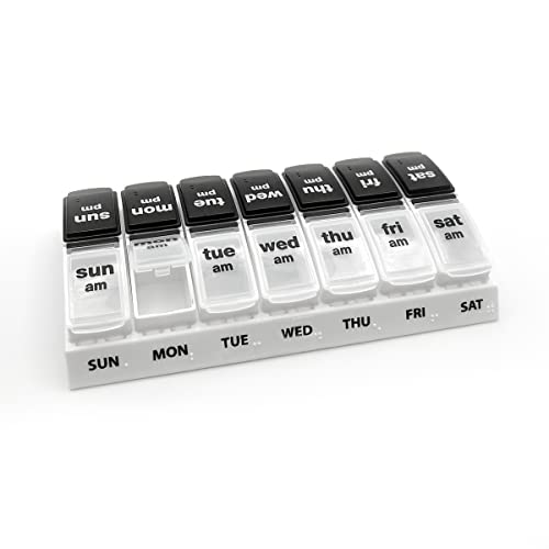 Weekly 7-Day AM/PM Pill Case, Black and Clear Lids G535