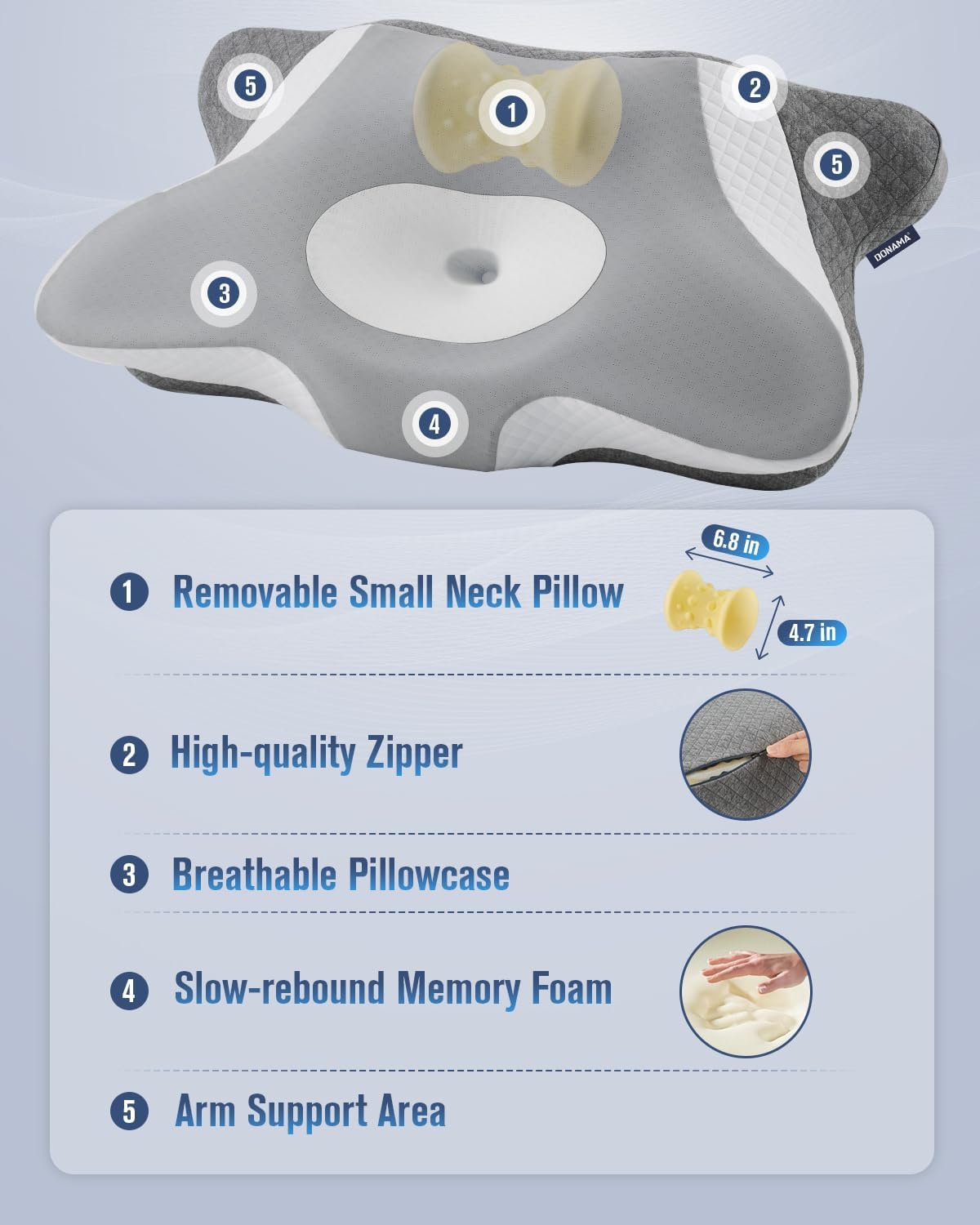 Ergonomic Memory Foam Cervical Neck Pillow with Cooling Pillowcase J462