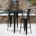 30 Round Silver Metal Indoor-Outdoor Bar Table Set with 2 Cafe Stools K974139