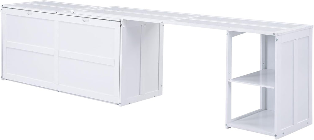 White Queen Size Murphy Bed with Storage Drawers P35869