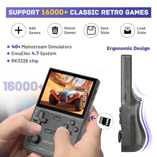 Retro Handheld Game Console with 64GB TF Card, 3.5 Inch IPS Screen Black L55869