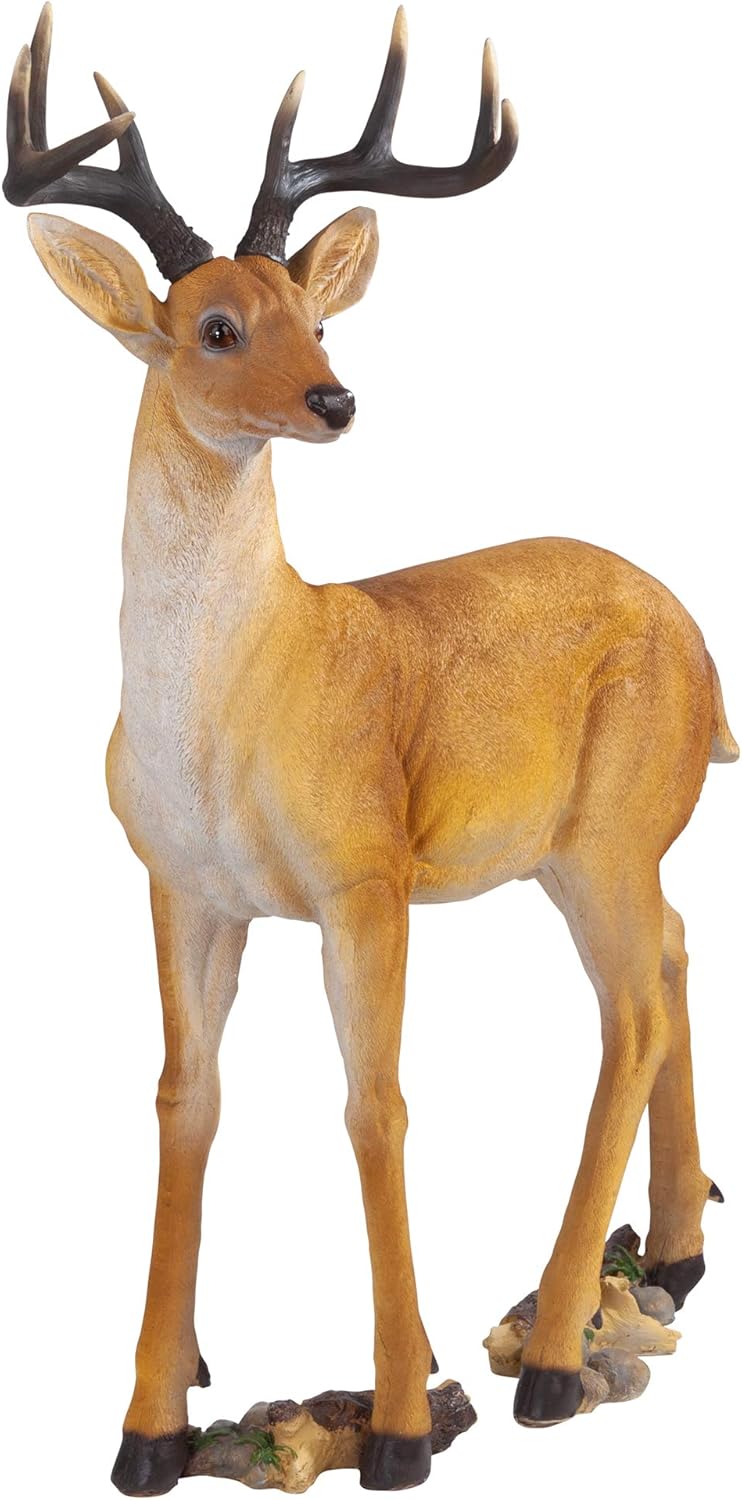 Woodland Buck Deer Garden Statue, 23 Inches Wide, 13 Inches Deep, 37 Inches High Q121