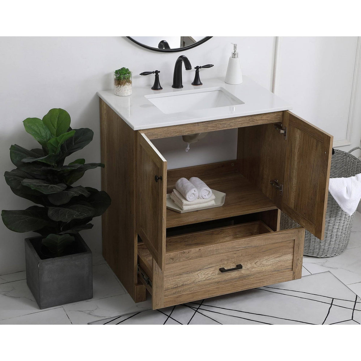 18 inch Natural Oak Vanity Cabinet Set S70875