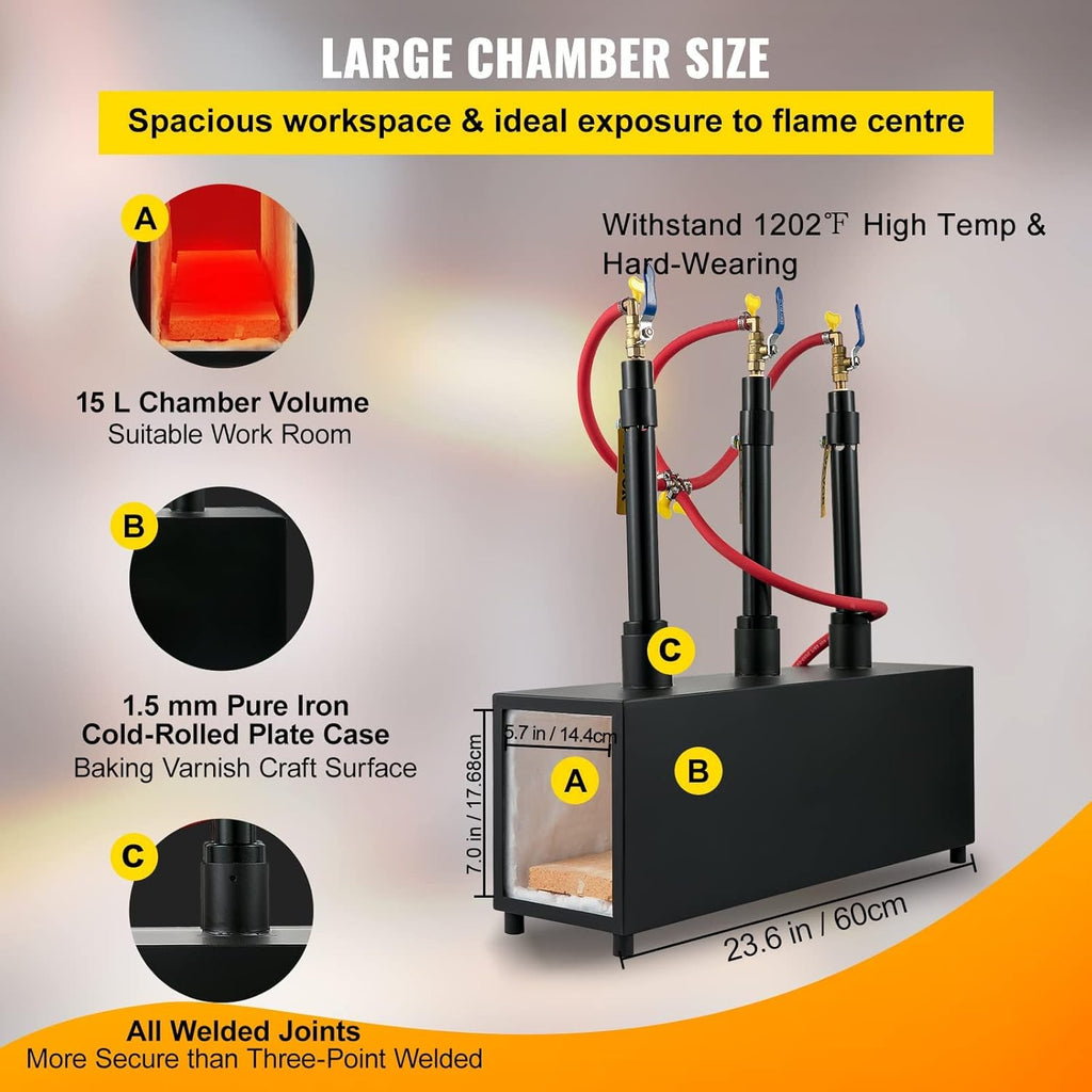 Portable Propane Forge Three Burners Open Structure Square Metal Blacksmithing Forge M375219