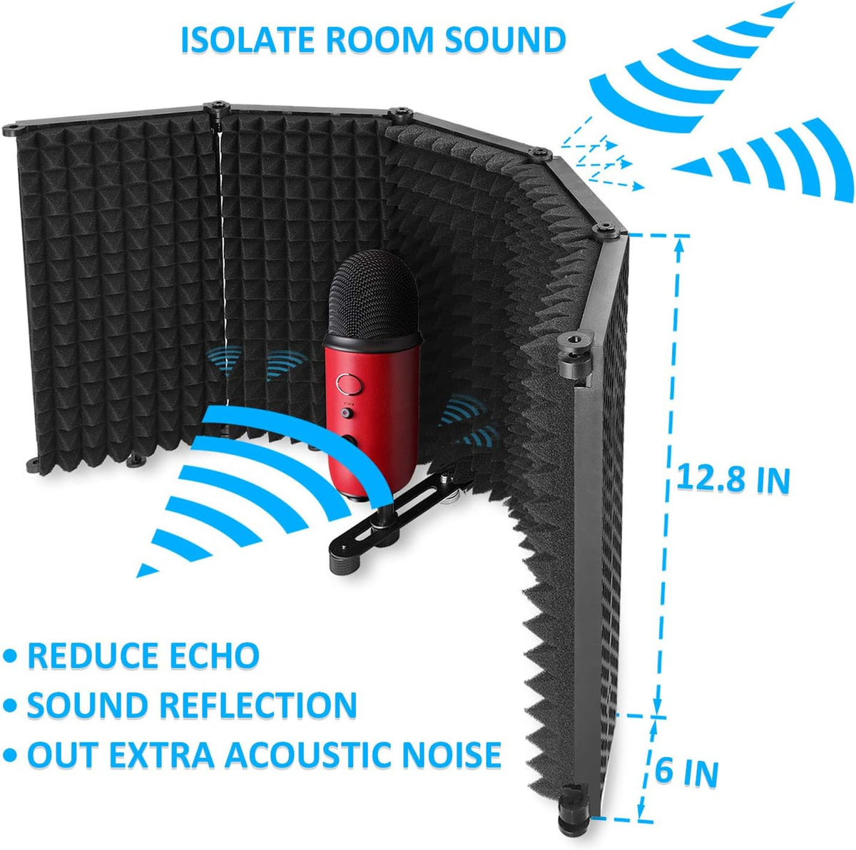 5 Panels Portable Microphone Reflection Filter with Absorbing Foam T8931