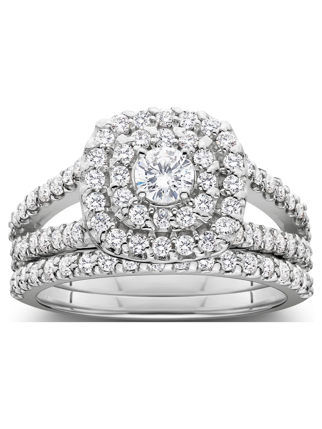 White Gold Cushion Halo Diamond Engagement Ring Set H4386