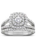 White Gold Cushion Halo Diamond Engagement Ring Set H4386