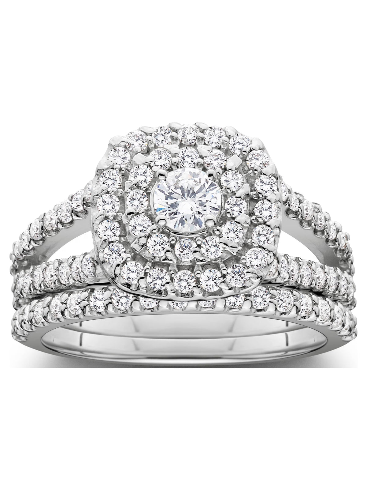 White Gold Cushion Halo Diamond Engagement Ring Set H4386