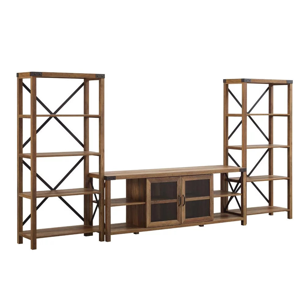 Rustic Oak 70" Glass Door TV Console Q280
