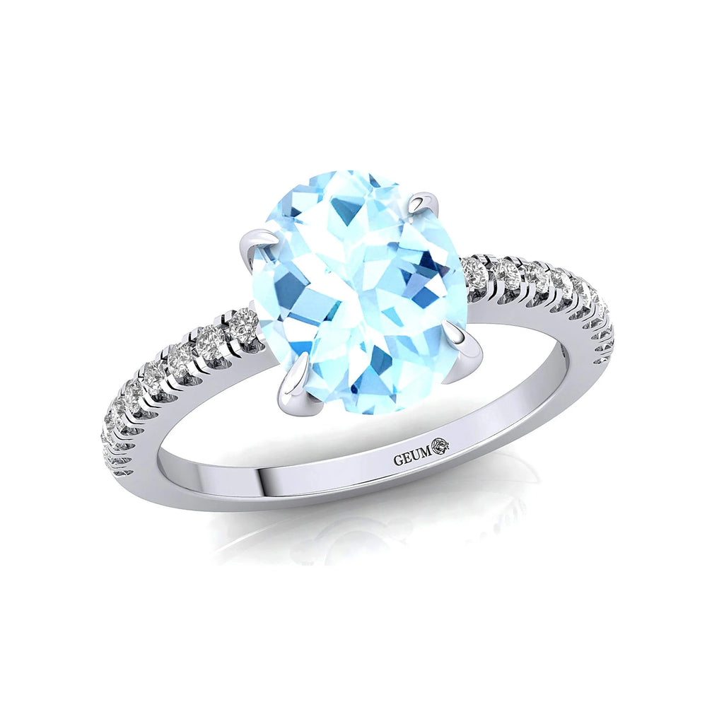 Aquamarine Diamond 14k Solid Gold Ring T901