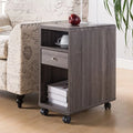 Wheel End Table with Storage Distressed Grey Q805