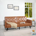 Caramel Faux Leather Tufted Split Back Futon Sofa B545493
