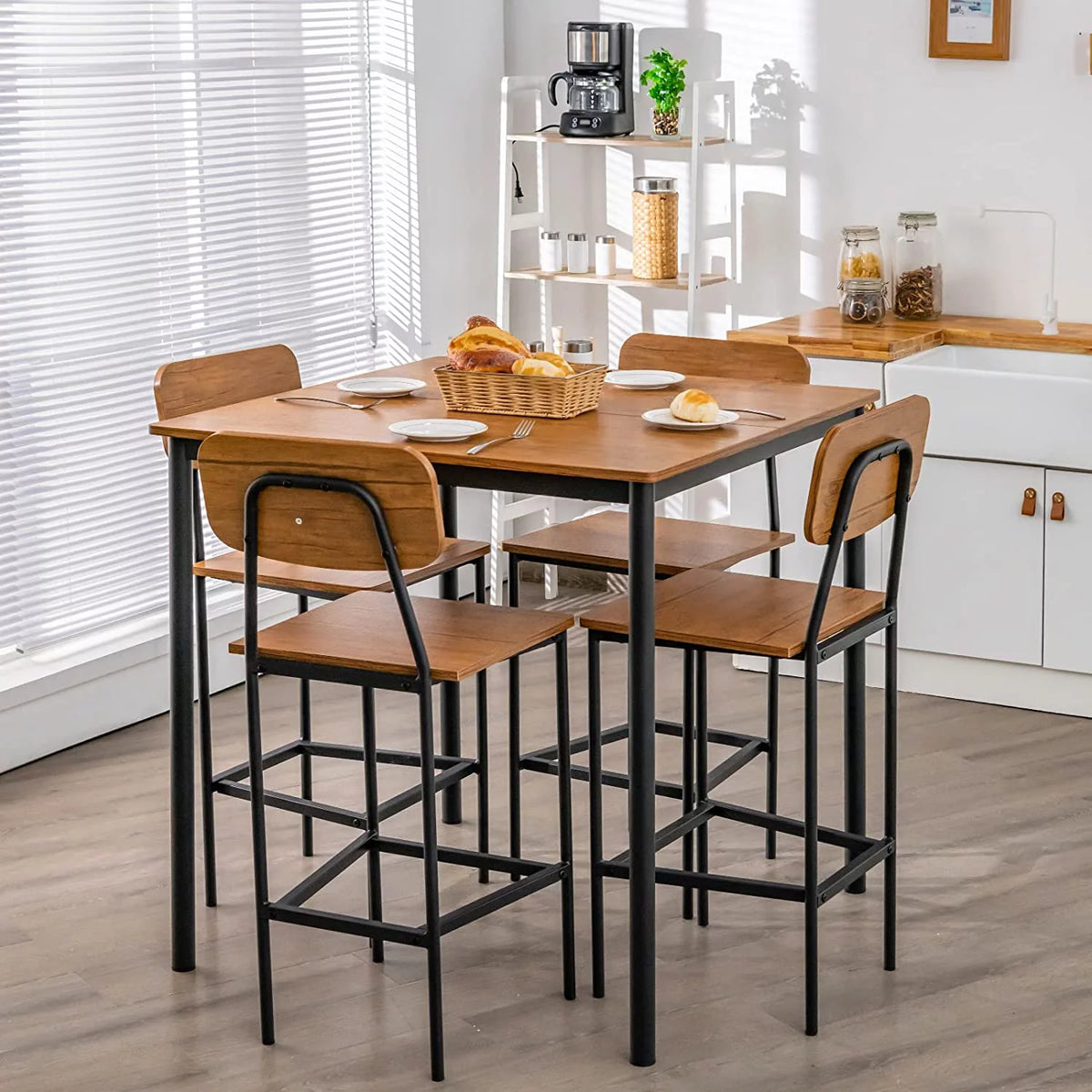 5-Piece Counter Height Dining Table Set with 4 Bar Stools B5020