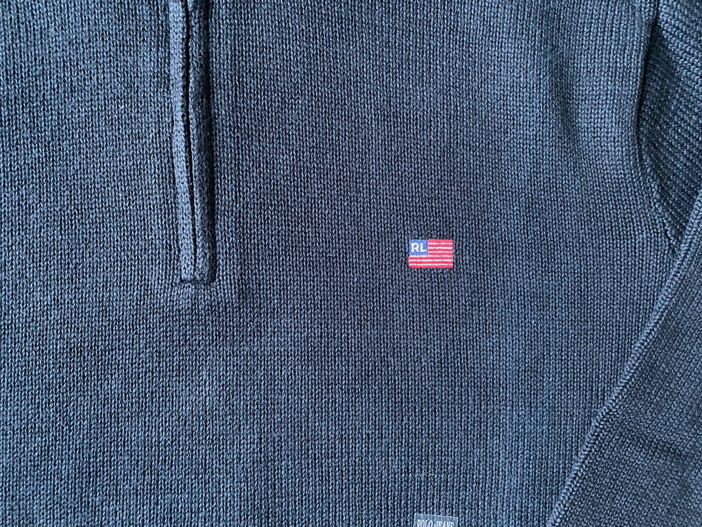 Black Cotton Quarter-Zip Sweater J9777