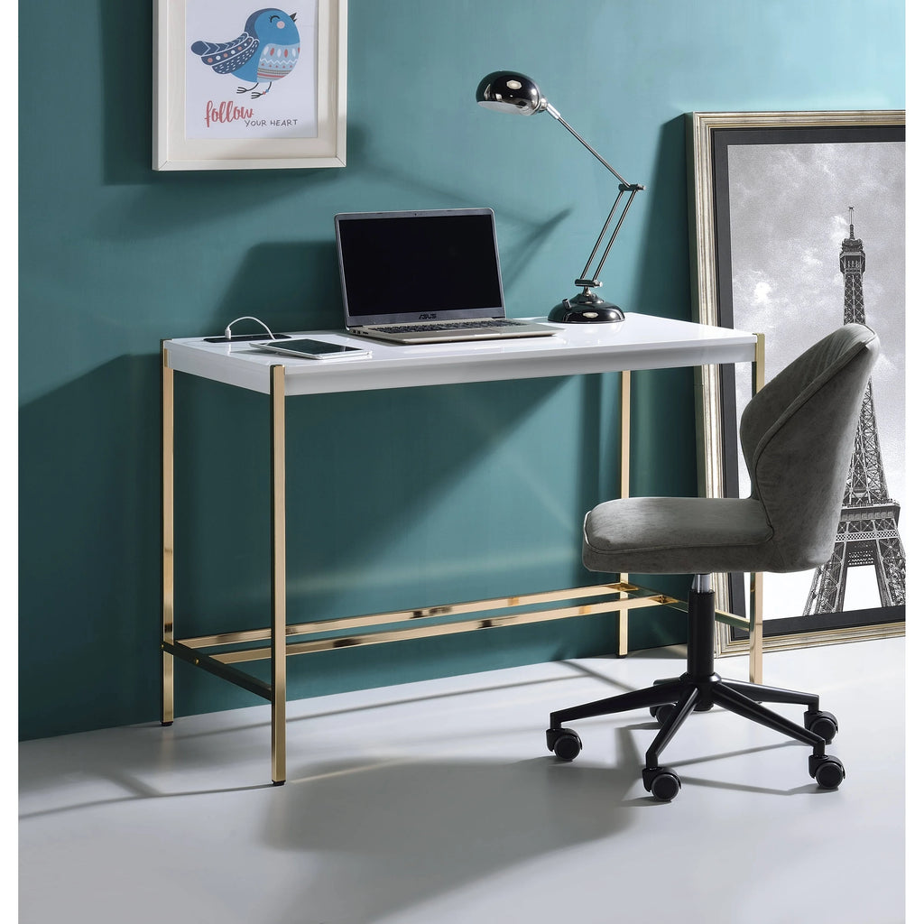 Navy Blue/Gold Writing Desk with USB Ports T1283