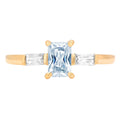 Emerald Cut Blue Topaz 18k Yellow Gold Three-Stone Ring Size 3.5 I2123