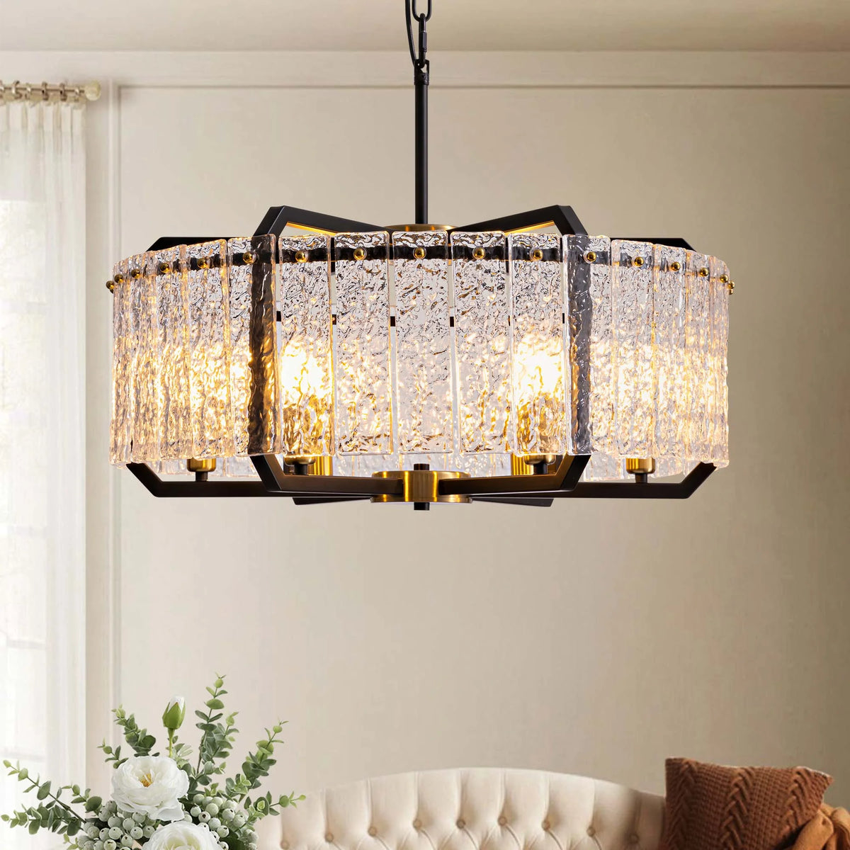 Black 6-Light Water Ripple Glass Chandelier Z8150