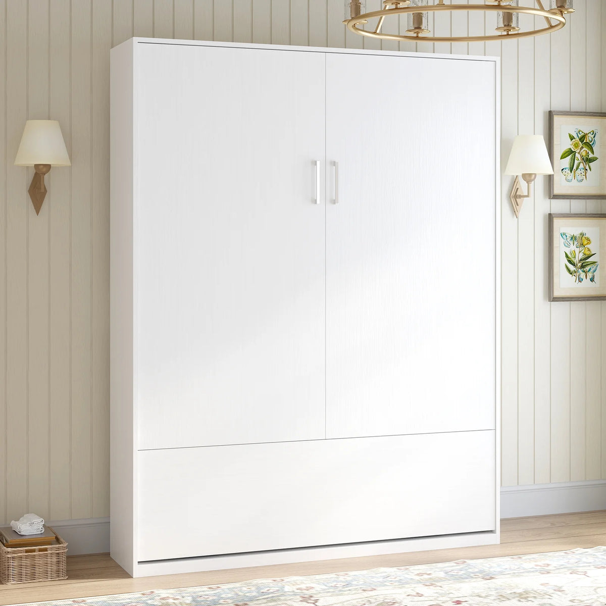 White Foldable Wall Bed with Wardrobe U961