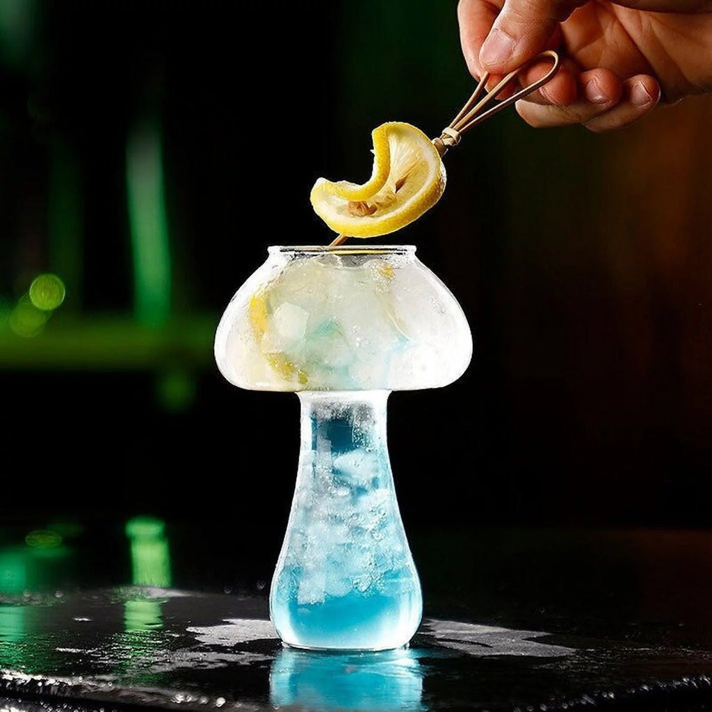 Mushroom Cocktail Mocktail Transparent Glass with Straw 300 ml Set of 2 T7908