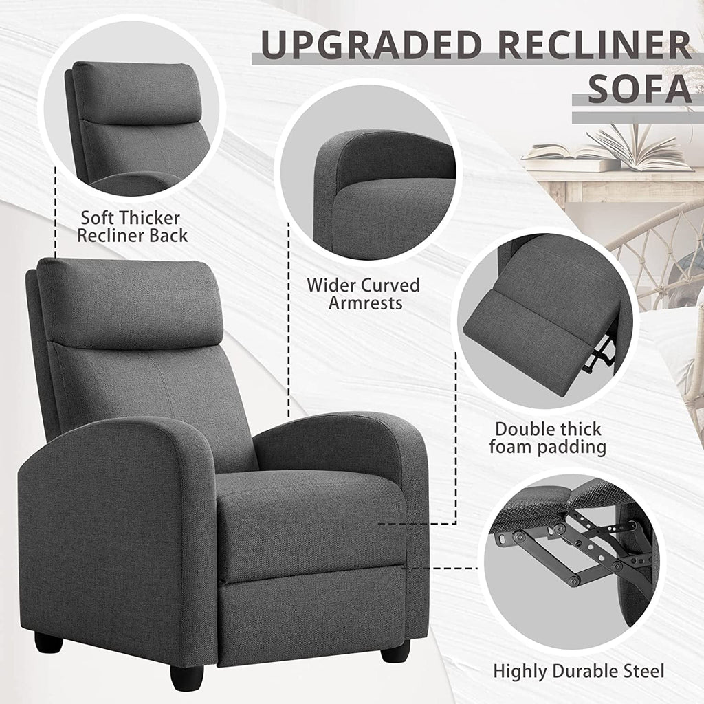 Light-Blue Fabric Recliner Chair Y89460