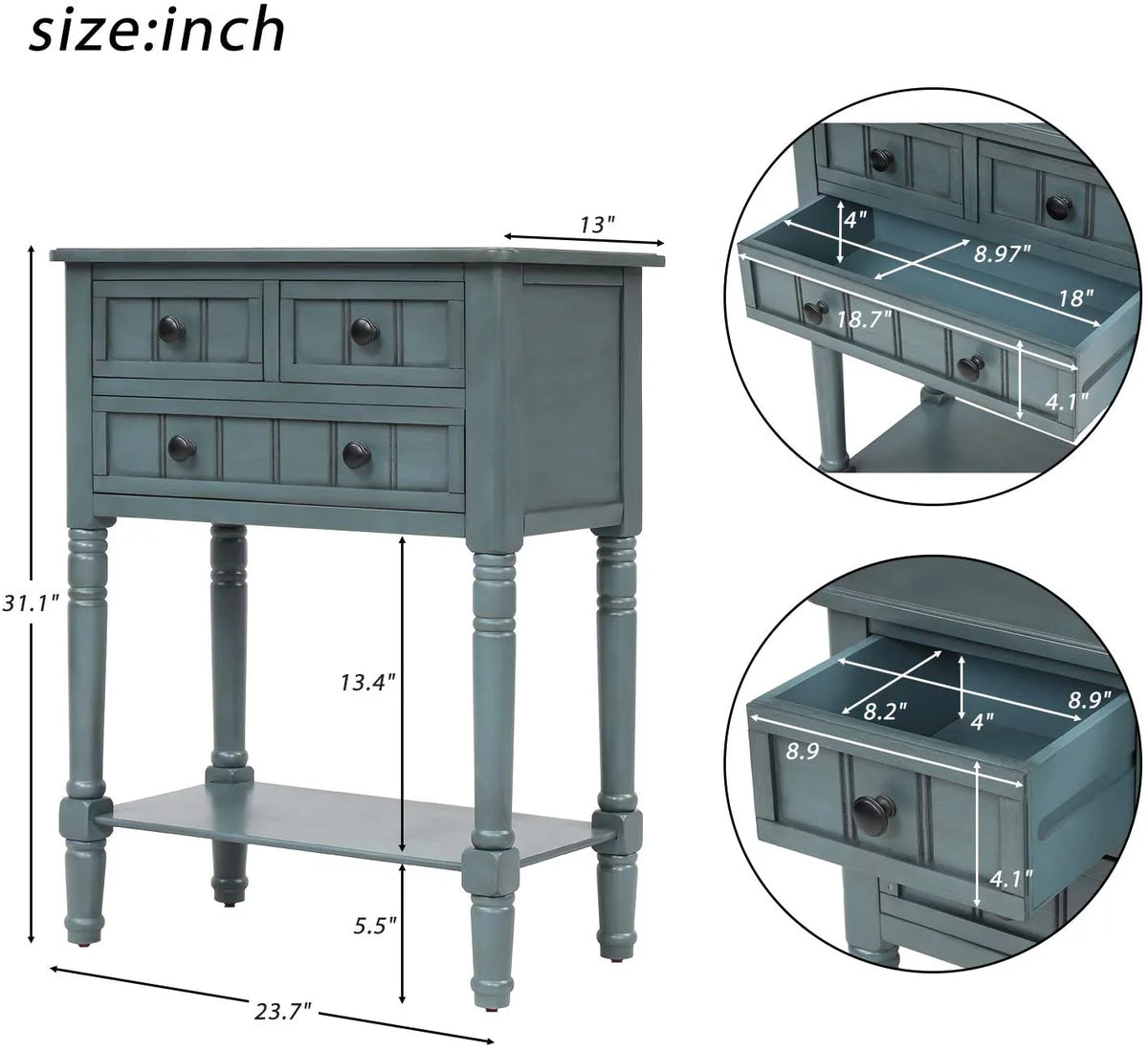 Narrow Console Table with Three Storage Drawers and Bottom Shelf S79403