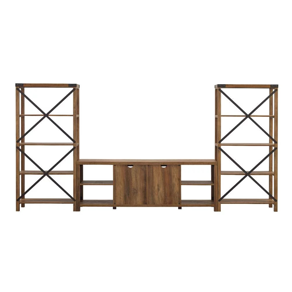 Rustic Oak 70" Glass Door TV Console Q280