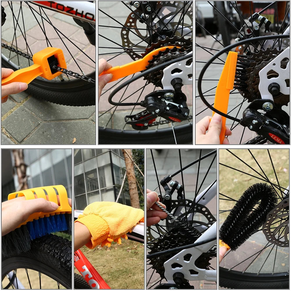 8pcs Bicycle Chain Brushes Cleaning Scrubber Repair Tool F374973