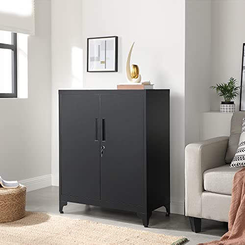 Grey Metal Storage Cabinet with Doors and Shelves J511