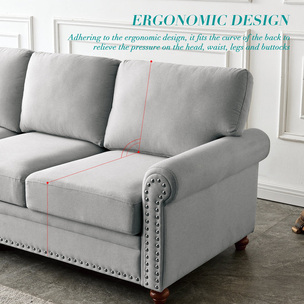 3 Seater Linen Fabric Convertible Sleeper Sofa Y67434