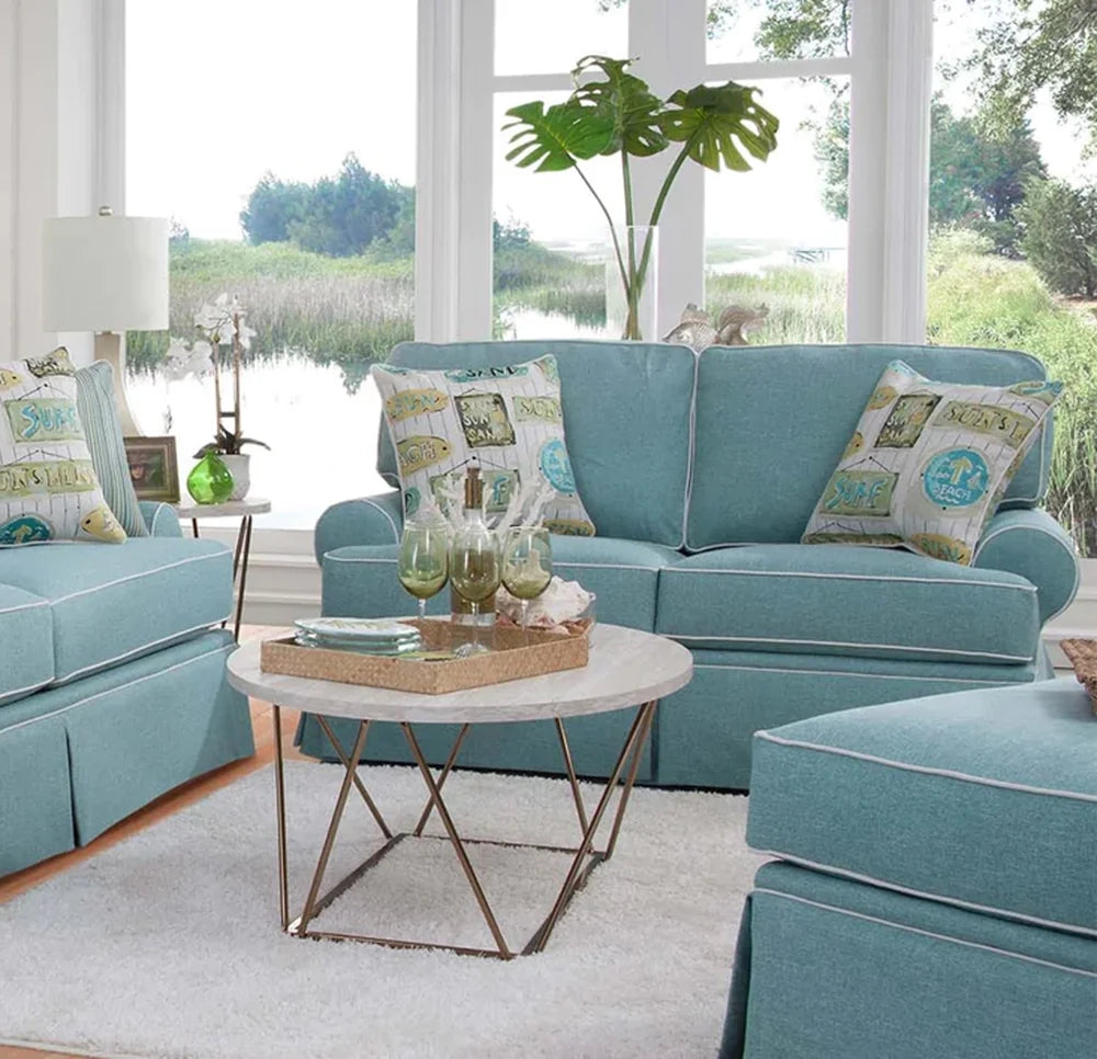 Aqua Loveseat with Four Accent Pillows U8499