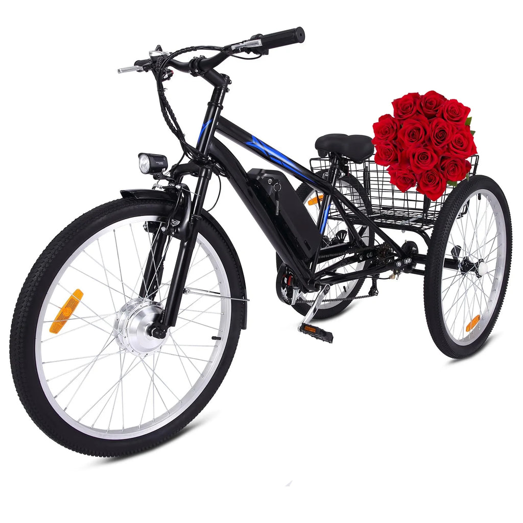 Electric Tricycle 7 Speeds 3 Wheels with Large Basket Orange F378
