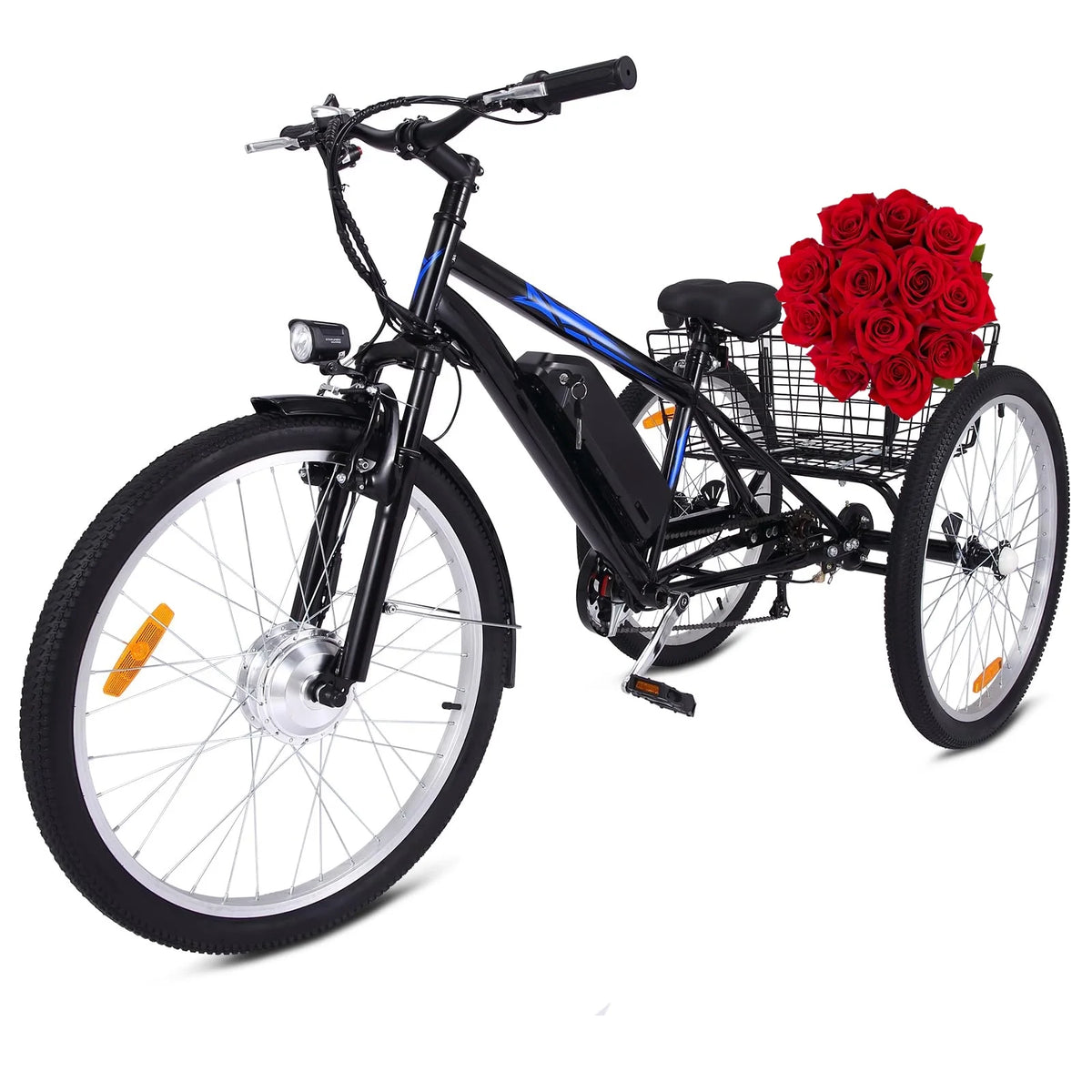 Electric Tricycle 7 Speeds 3 Wheels with Large Basket Orange F378
