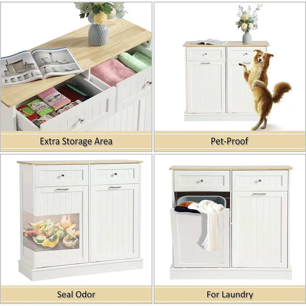 White Double Tilt Out Trash Cabinet with Drawer P633428