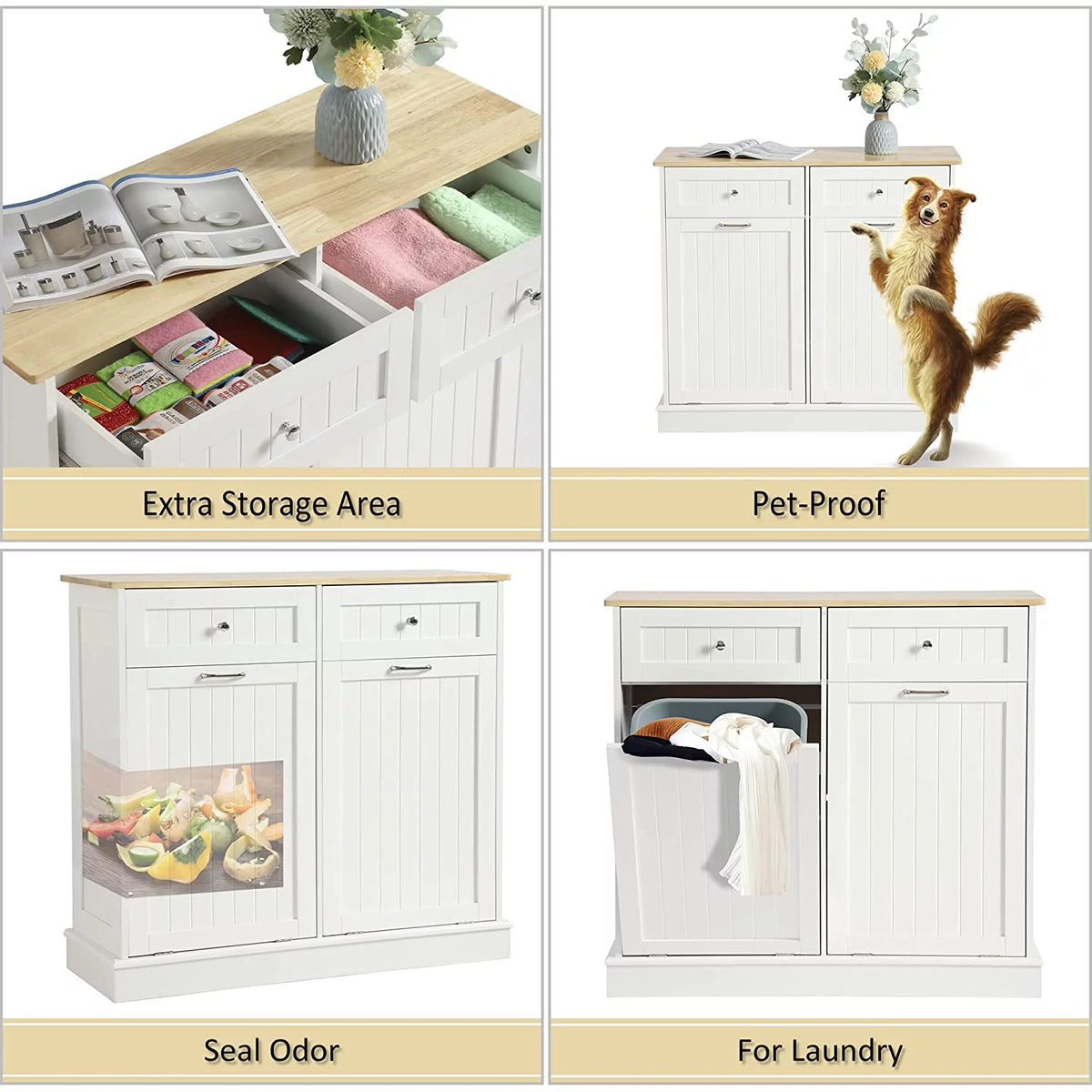 White Double Tilt Out Trash Cabinet with Drawer P633428