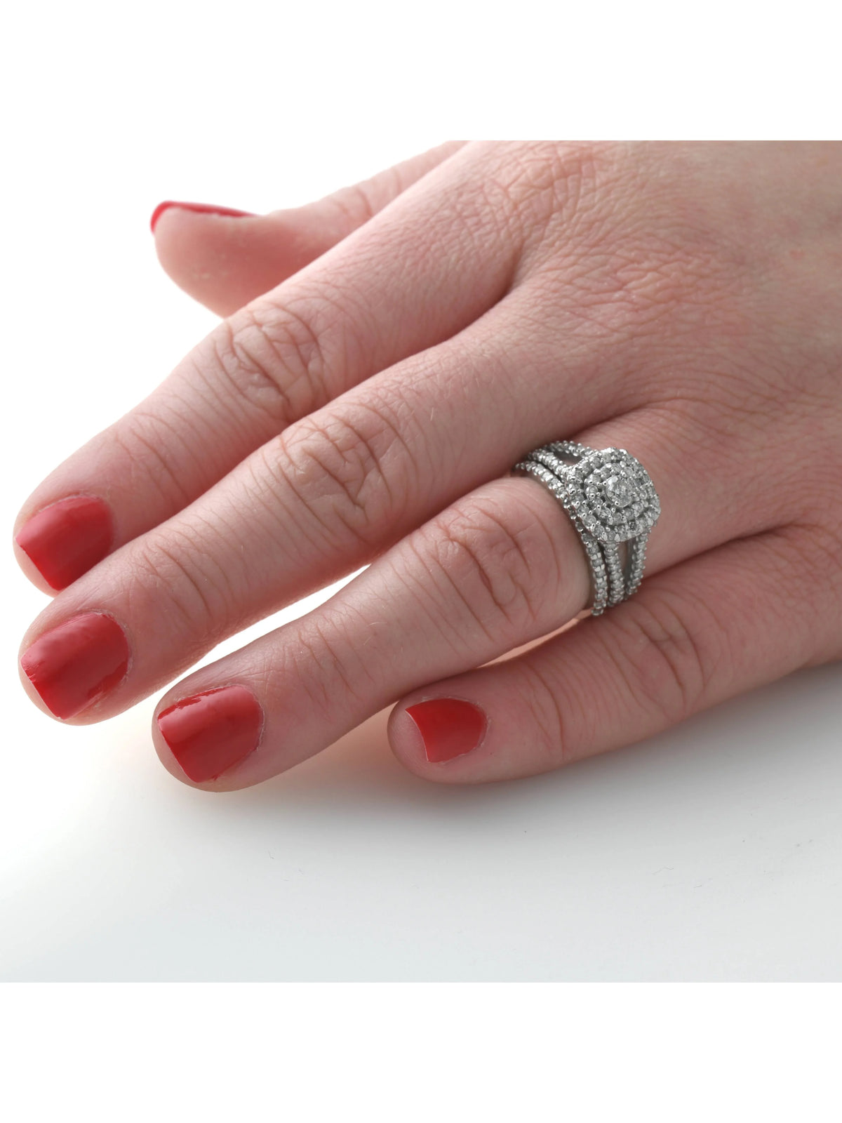 White Gold Cushion Halo Diamond Engagement Ring Set H4386