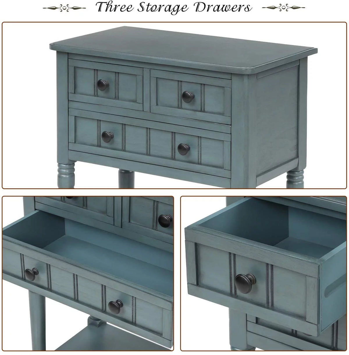 Narrow Console Table with Three Storage Drawers and Bottom Shelf S79403