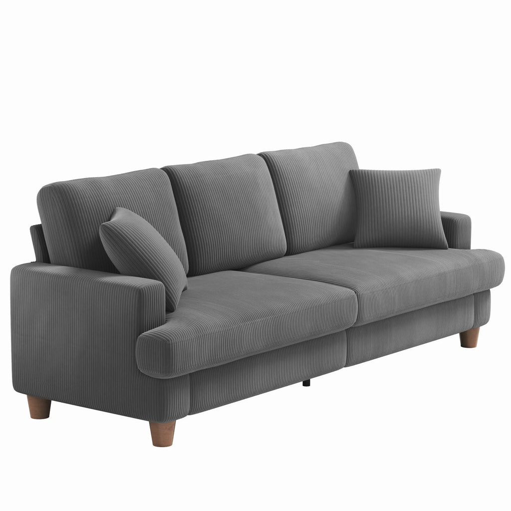 Gray Corduroy 3 Seater Sofa with 2 Pillows W809983