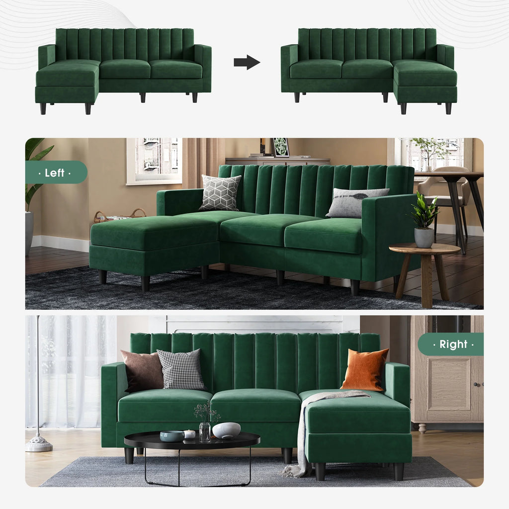 Green Velvet Sectional Sofa with Chaise O43289