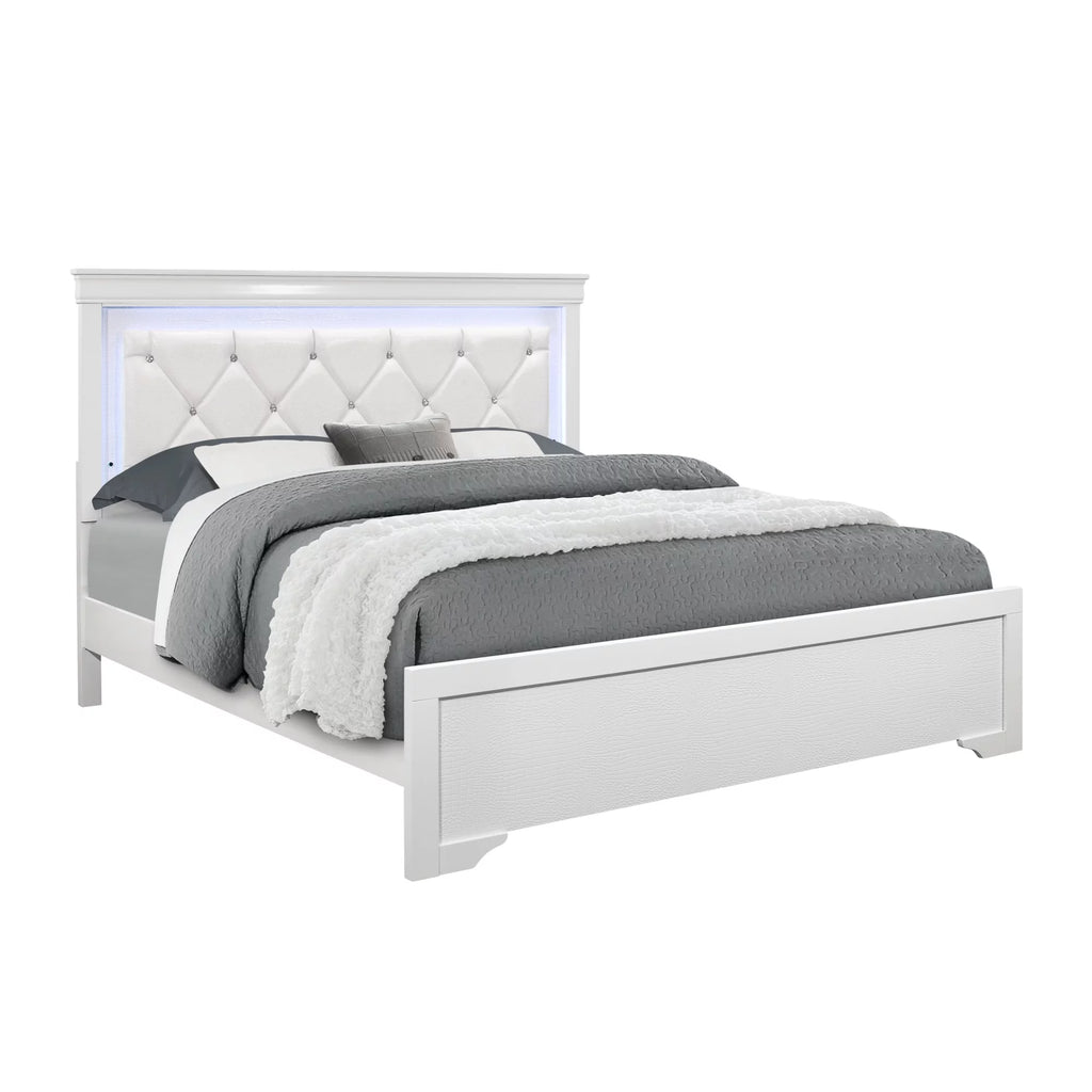Metallic White King Bed with LED Light E52045