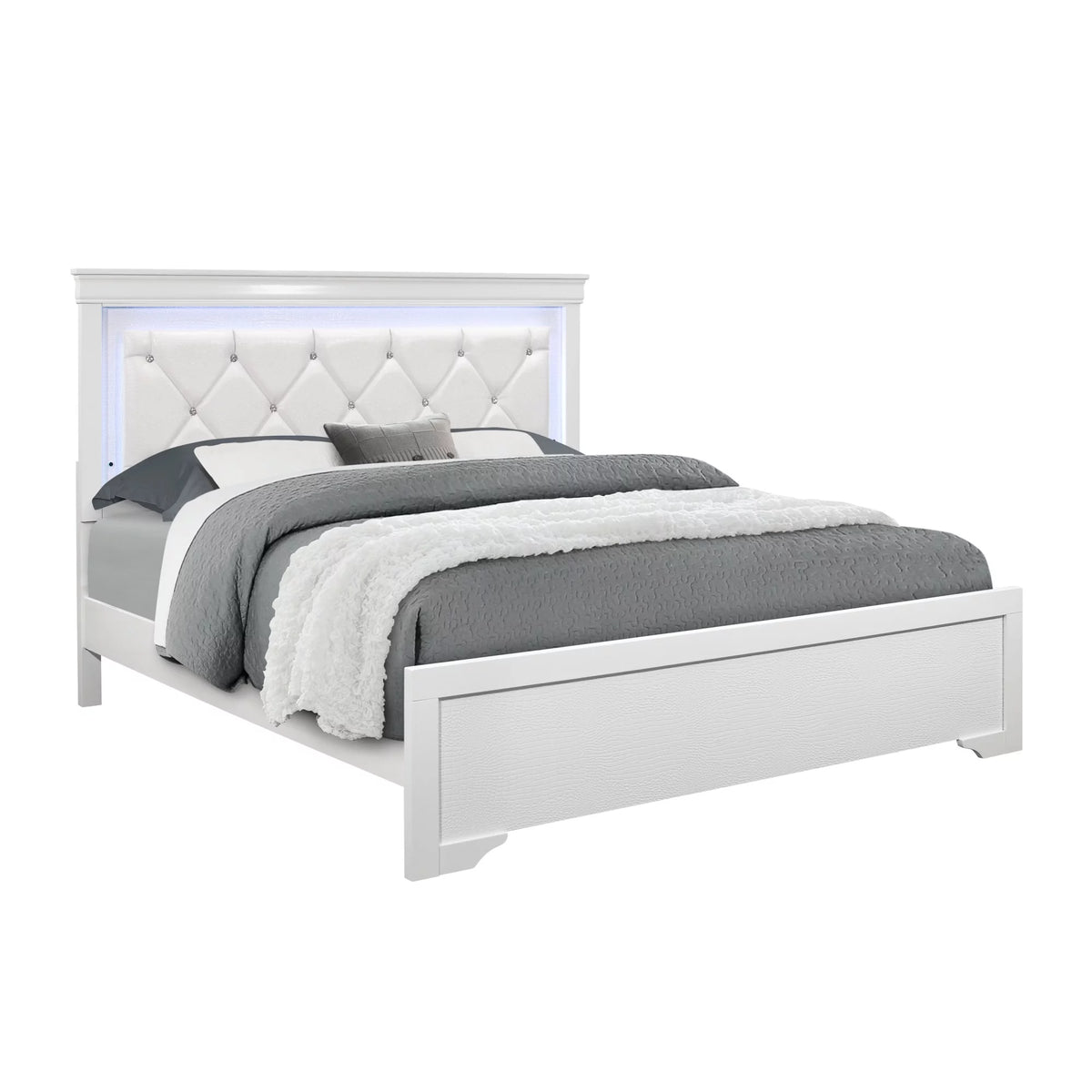 Metallic White King Bed with LED Light E52045