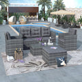 Gray 5-Piece Outdoor PE Wicker Patio Sofa Set with Glass Table A870