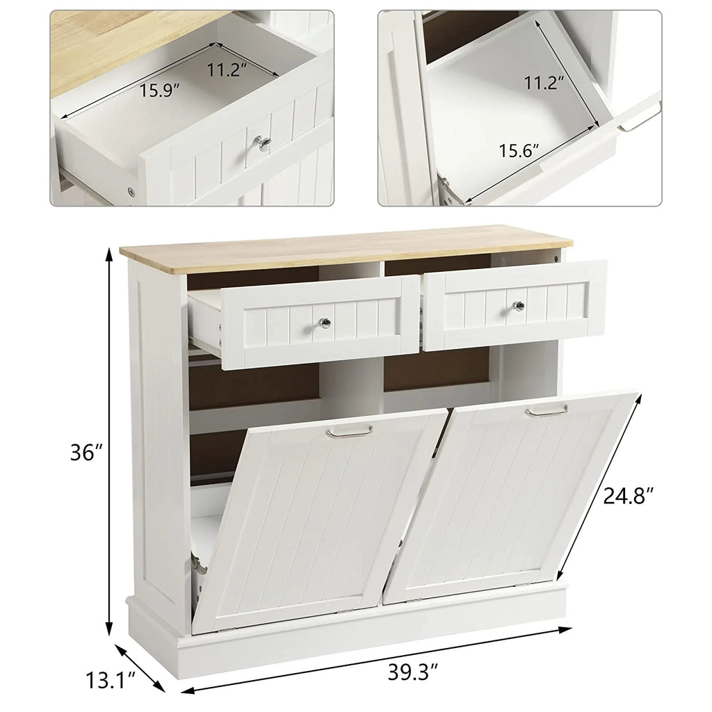 White Double Tilt Out Trash Cabinet with Drawer P633428