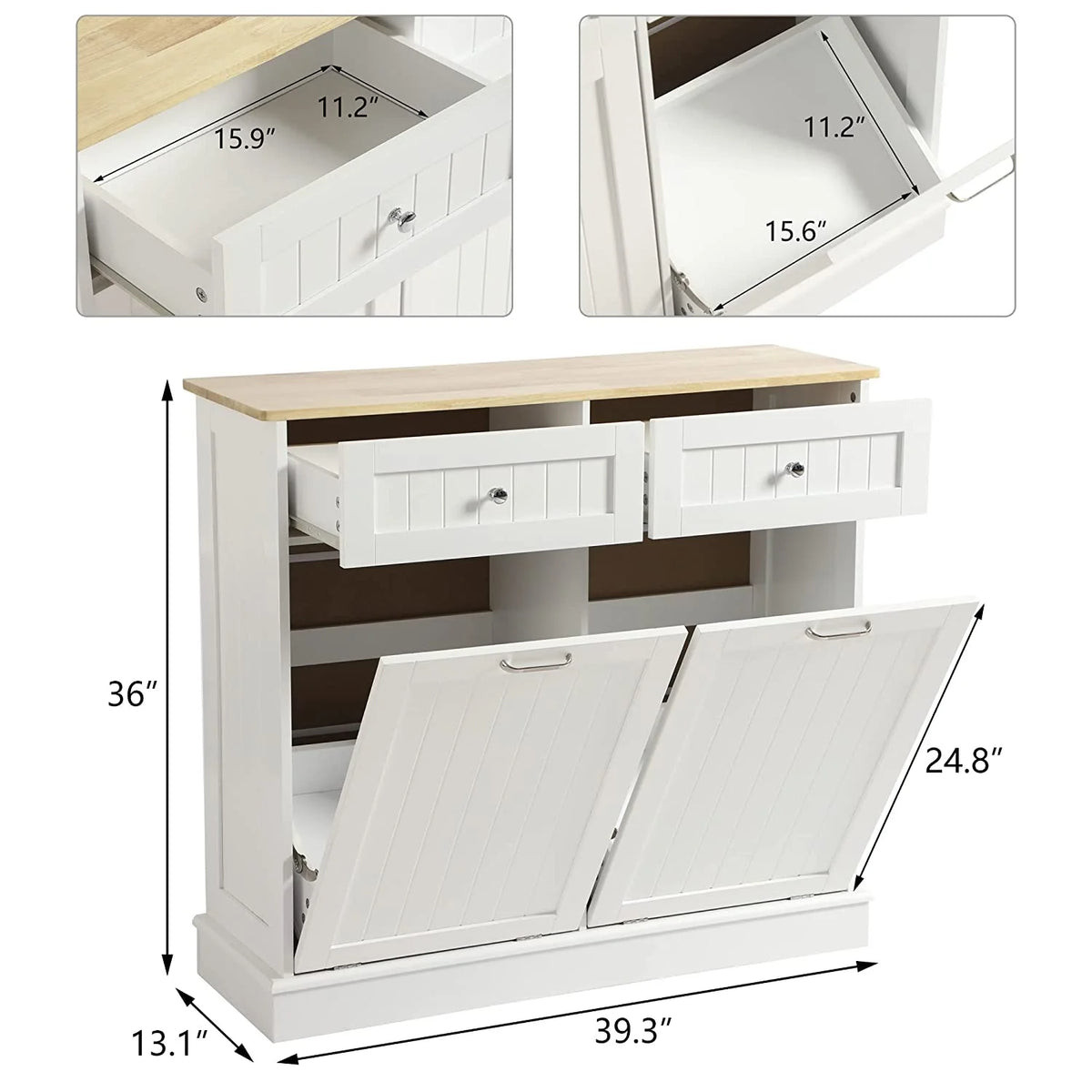White Double Tilt Out Trash Cabinet with Drawer P633428