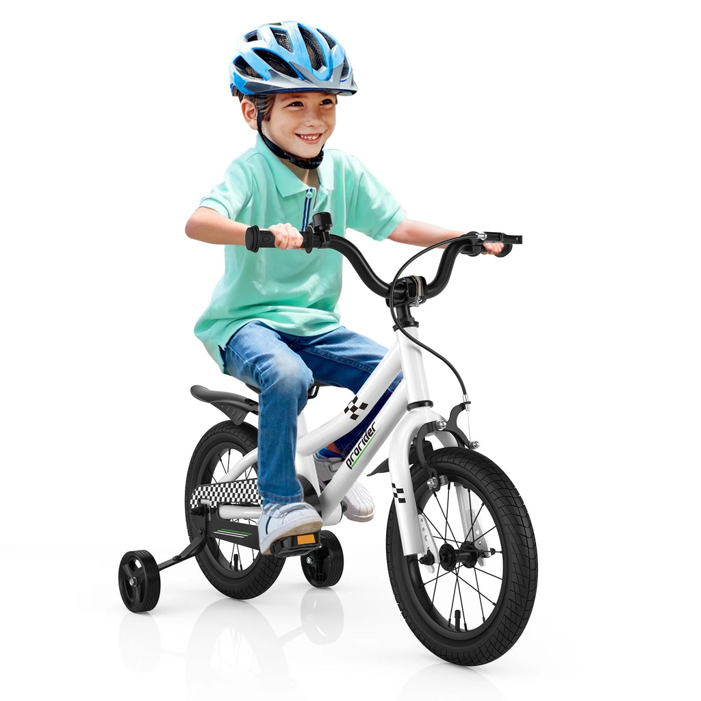 White Kid's Bike with Training Wheels and Basket H411682