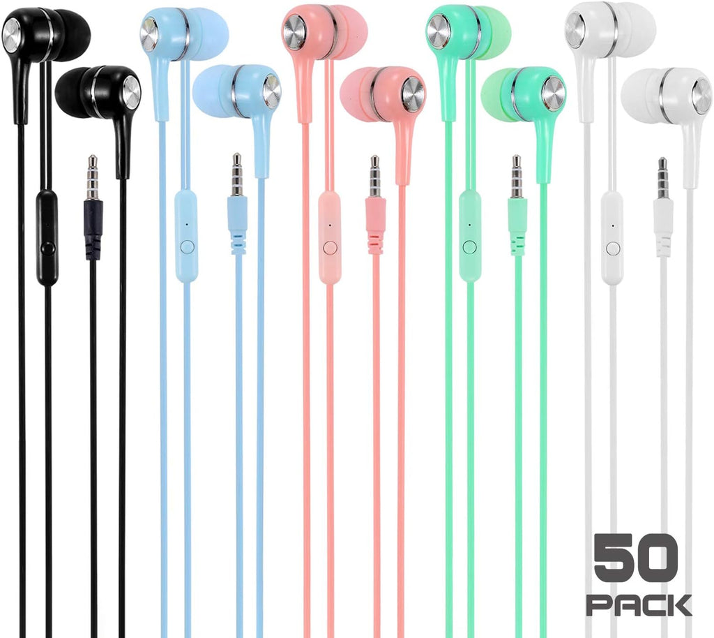 50 Packs Multi Colored Earbuds Headphones with Microphone G949