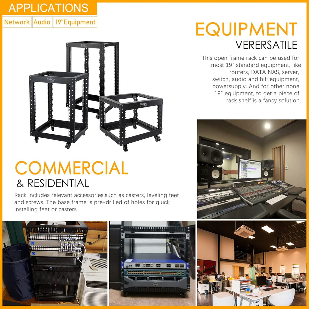 12U Open Frame 19-inch Server Rack with Casters L1153